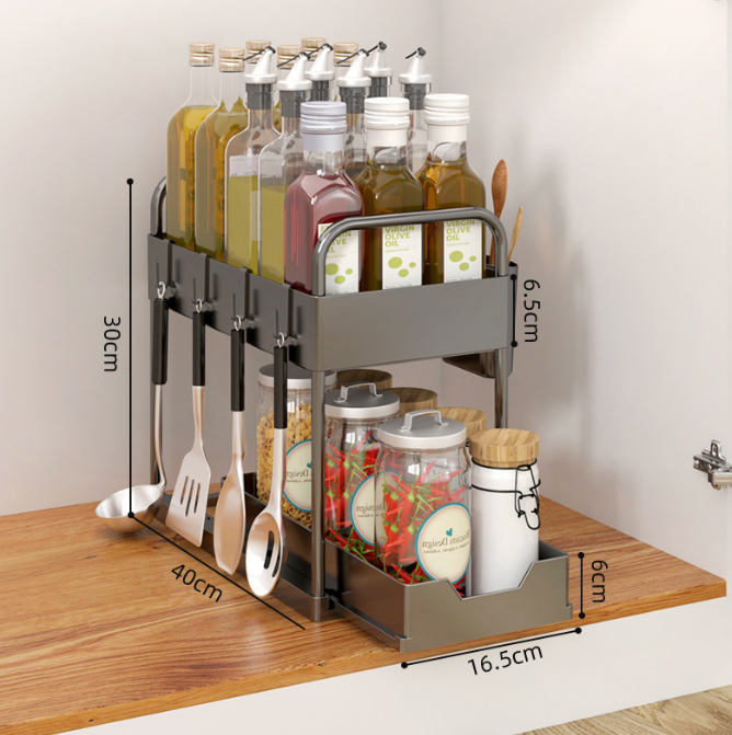 Pull-Out Plastic Spice Rack Organizer, Black or White