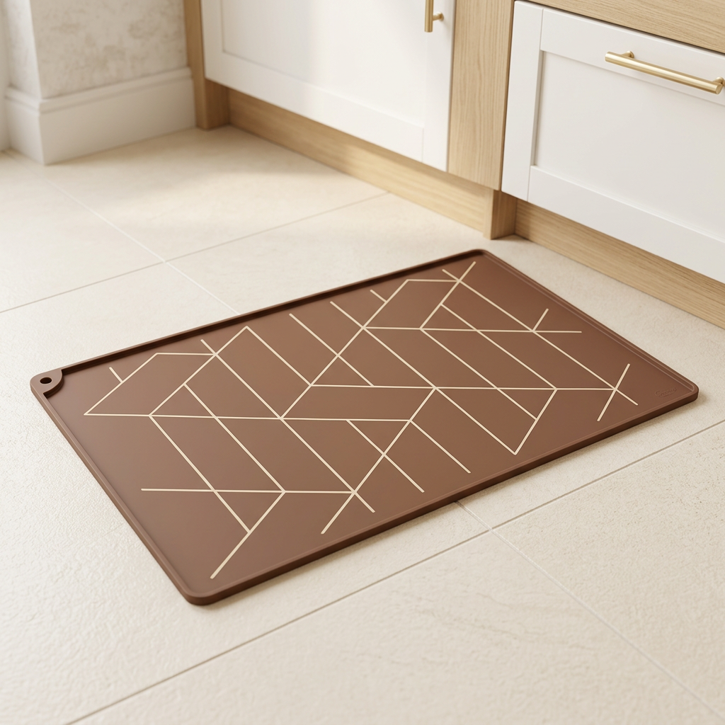 Dishwasher-Safe Silicone Dog Feeding Mat, 20 x 12 in, Coffee Brown