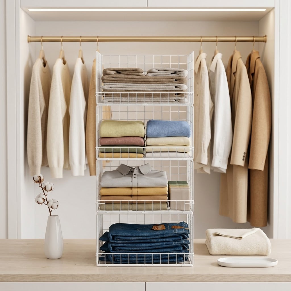 4-Tier Stackable Closet Organizer with Pull-Out Baskets, White