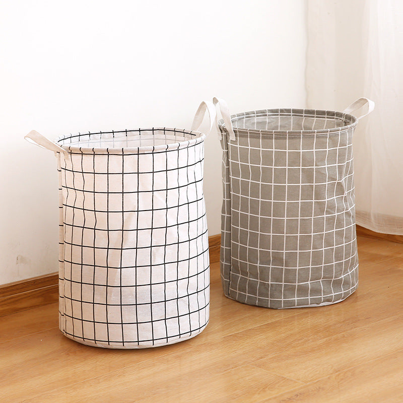 Round Foldable Cotton Linen Laundry Basket, 35 x 43.5 cm