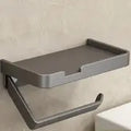Aluminum Toilet Paper Holder with Phone Shelf, Grey or Black
