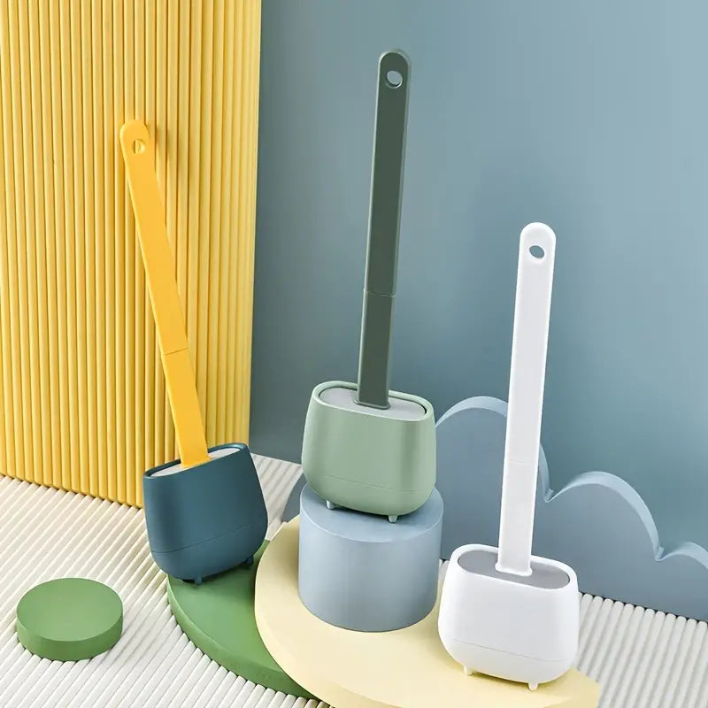 Retro Silicone Toilet Brush and Matching Holder Set