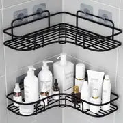 No-Drill Iron Corner Shower Caddy, Triangle Shape, Black or White