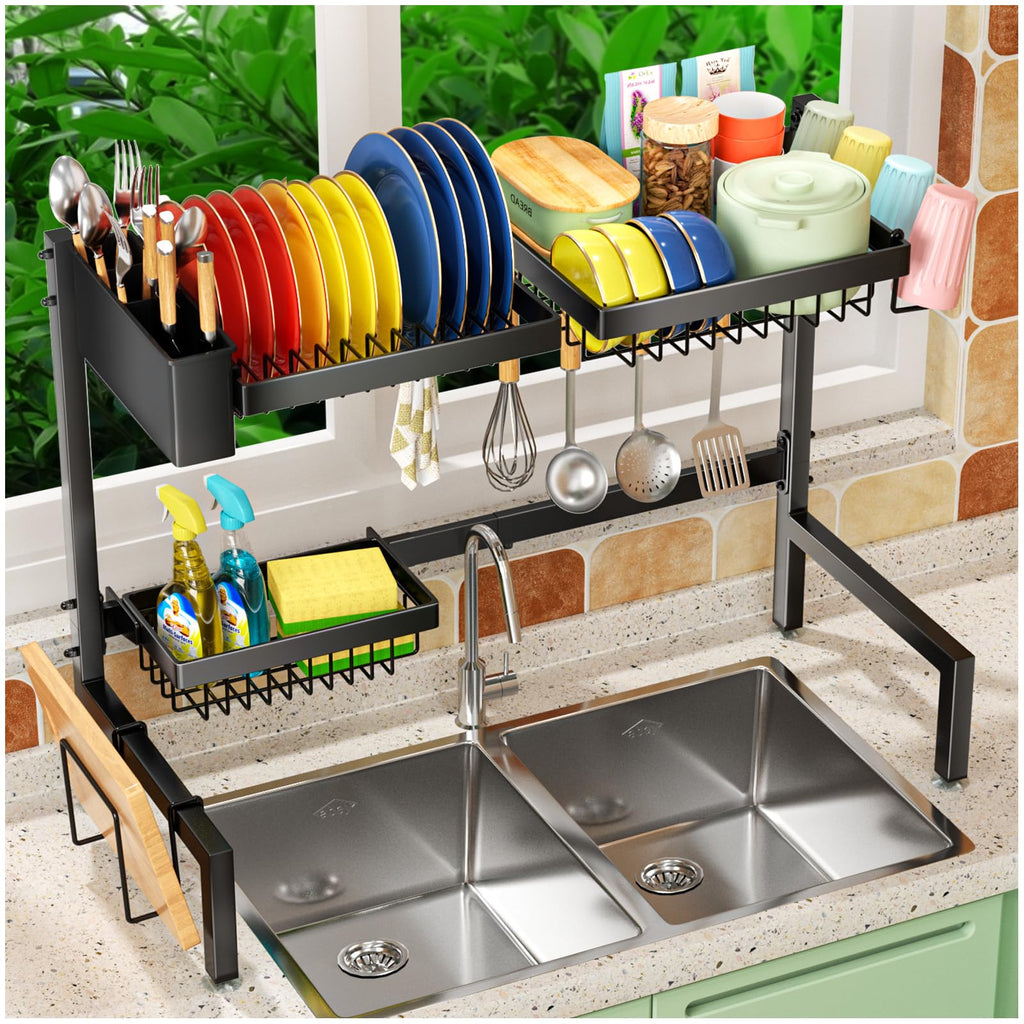 2-Tier Over-the-Sink Dish Drying Rack, Adjustable 24.8 to 35.4 in