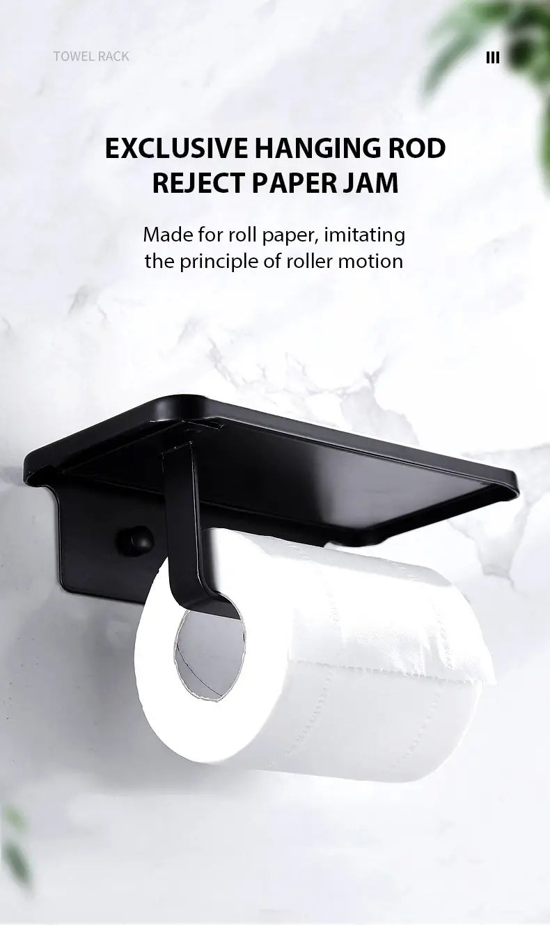 No-Drill Aluminum Towel and Toilet Paper Holder, Black or White