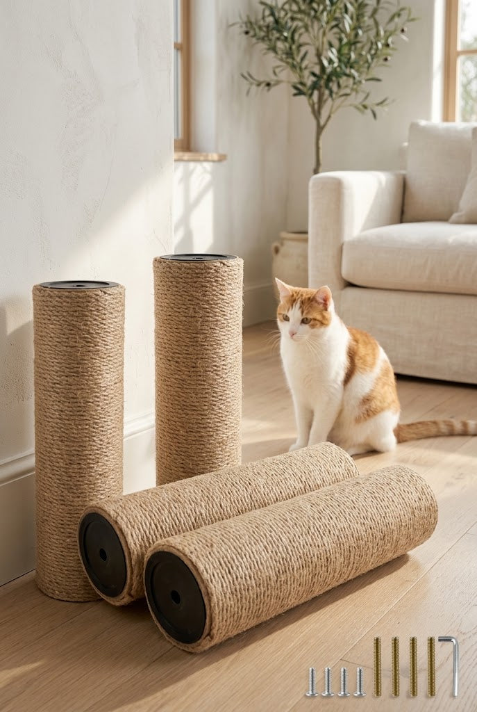 Jute Cat Tree Replacement Poles with Screws and Wrench, 11.8 in, 4 Pack
