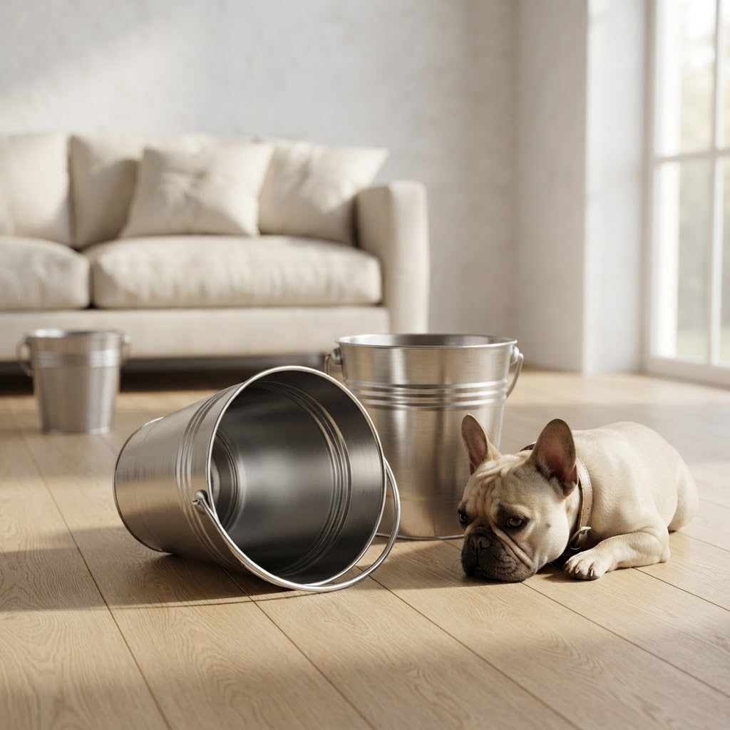 Stackable Stainless Steel Pet Water Buckets with Handle, 2.1 qt, 6 Pack