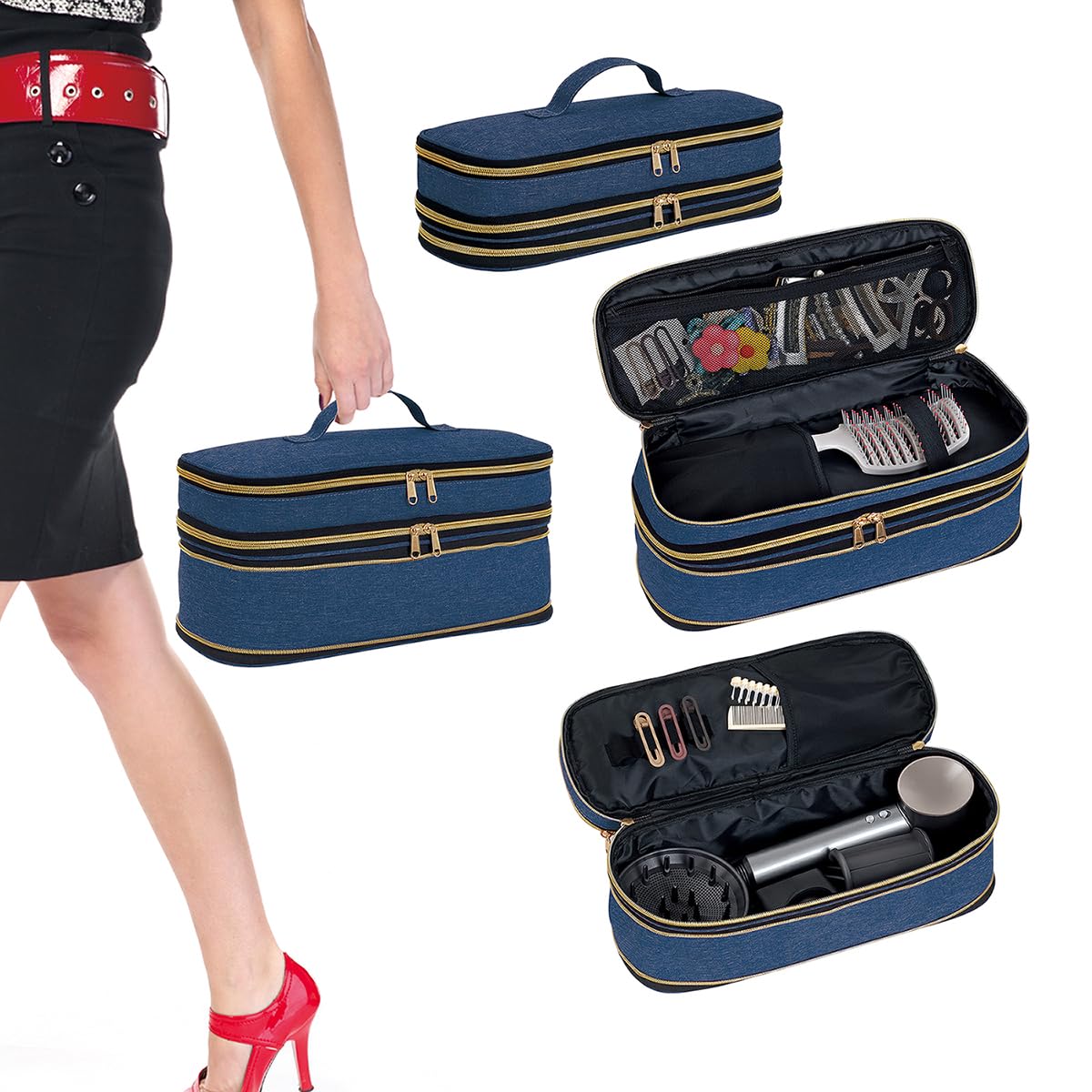 Dual-Layer Hair Dryer and Styling Tool Travel Case, Blue