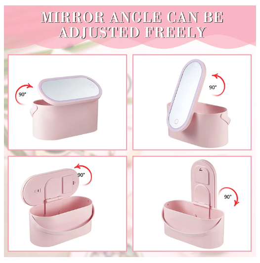 Portable LED Mirror Makeup Organizer, USB Rechargeable, 24.1 cm