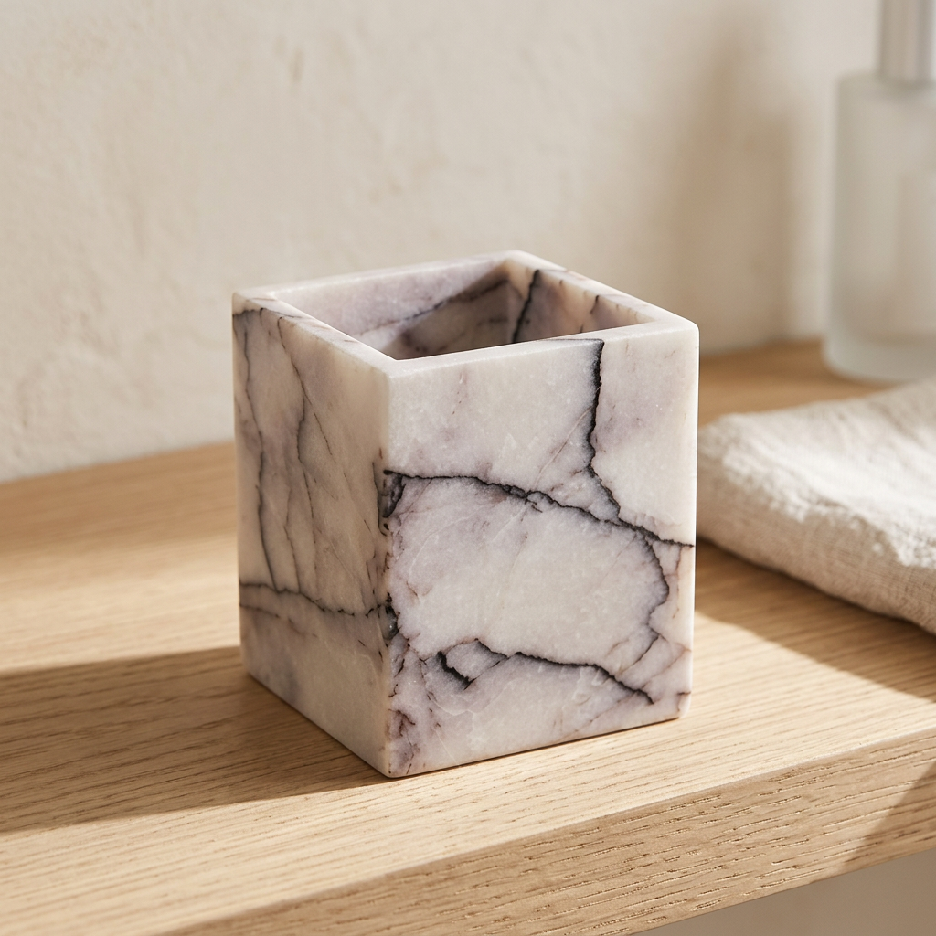 Lilac Natural Marble Toothbrush and Makeup Brush Holder