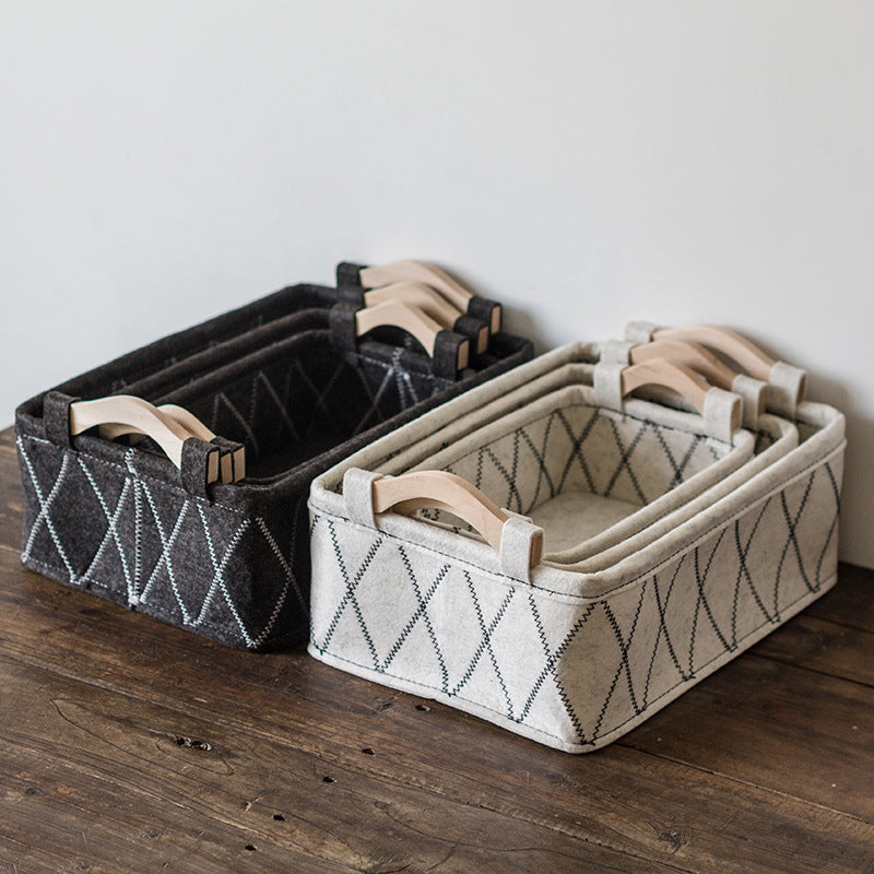 Hand-Sewn Felt Storage Basket for Vanity or Desk, S, M or L