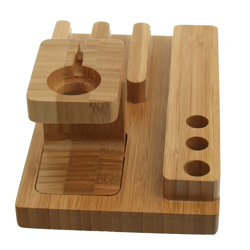 Bamboo Phone, Tablet and Watch Stand with Cable Cutout