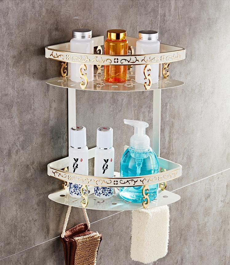 Aluminum Bathroom Wall Shelf with Towel Bar, White