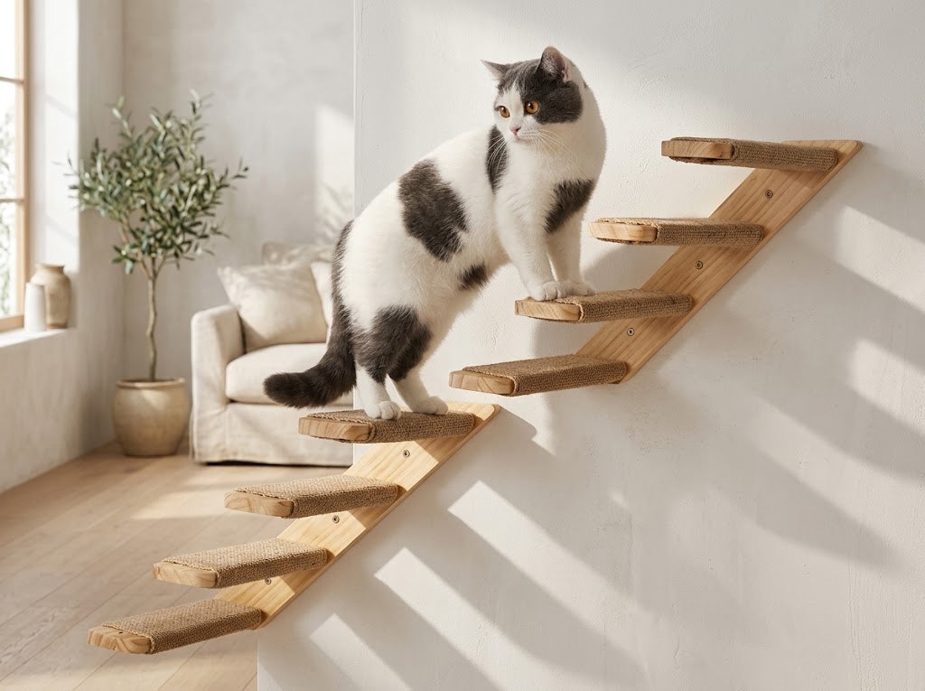 Pine Cat Climbing Shelf Set with 4-Step Stair and 2 Perches