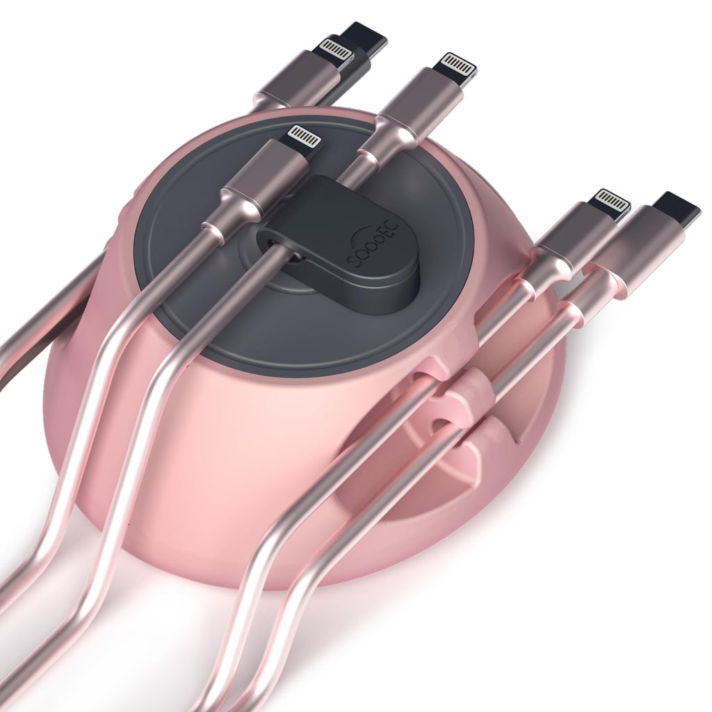 3-in-1 Magnetic Cord Holder with Cable Collars and Side Clips, Pink Grey