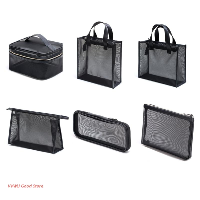 Mesh Zipper Cosmetic Bag, Breathable See-Through Travel Organizer