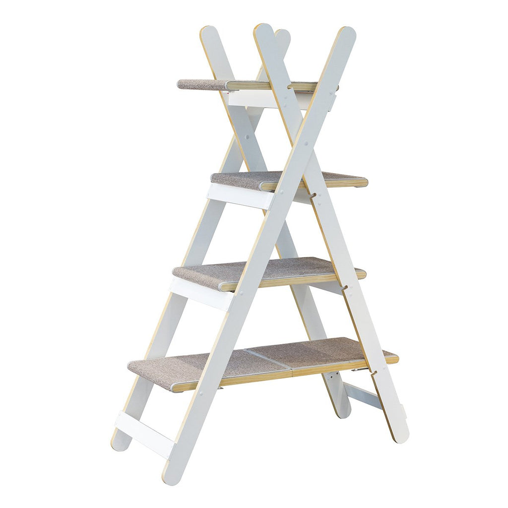 Modern Folding Cat Tree for Climbing, Scratching and Perching, White