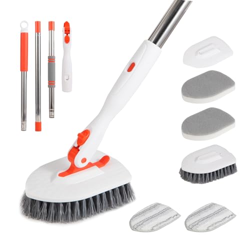 3-in-1 Tub and Tile Scrub Brush with 52 in Handle and Lockable Head