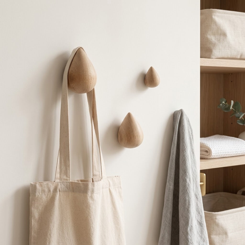Beech Wood Water Drop Wall Hook for Coats and Bags