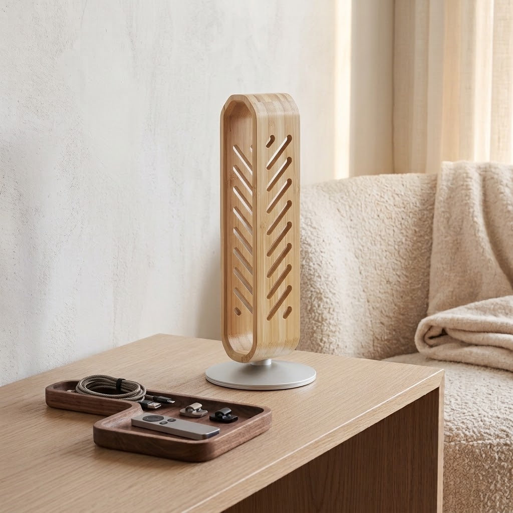 Bamboo and Aluminum Headphone Stand for Desk