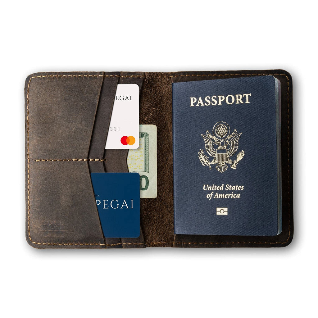 Full-Grain Crazy Horse Leather Passport Holder, Chestnut