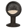 Elevated Hooded Wicker Cat Bed with Rotating Basket and Cushion, Coffee