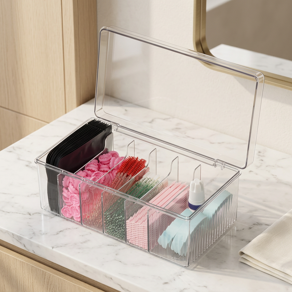 Acrylic Lash Extension Supply Organizer with Lid, 6 Compartments