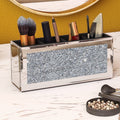 Mirrored 4-Compartment Makeup Brush Holder with Crushed Crystal Inlay