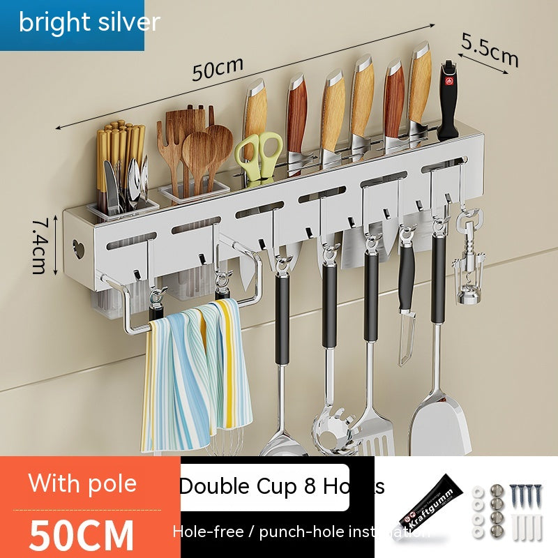 No-Drill Kitchen Wall Rack with Hooks, 30 to 60 cm
