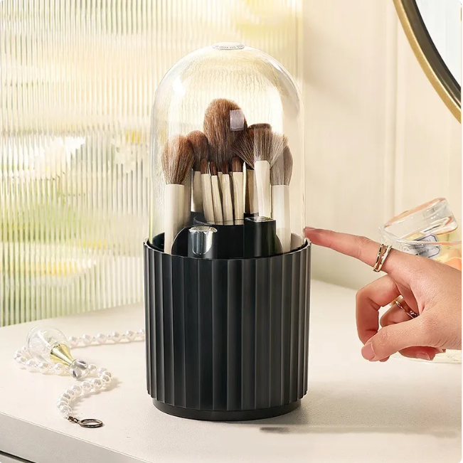 Makeup Brush Holder with Dustproof Lid, 23 cm Tall Storage Bucket