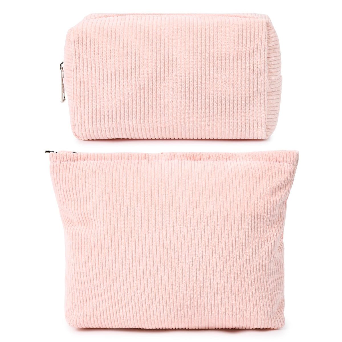 Pink Corduroy Makeup Bag Set of 2, Large and Small