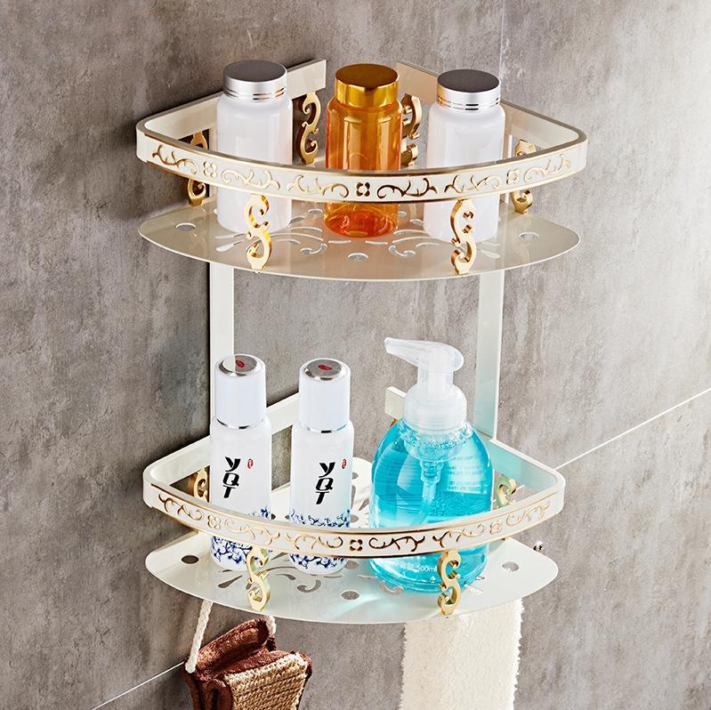 Aluminum Bathroom Wall Shelf with Towel Bar, White