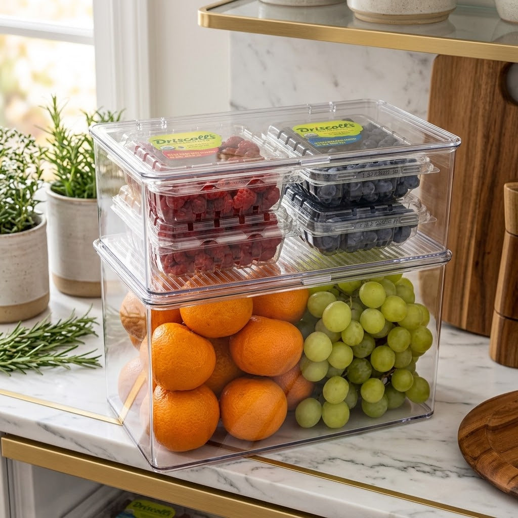 Clear Stackable Pantry Bins with Lids, Large and Medium, 2-Pack