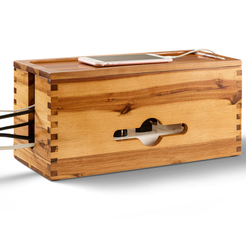 15 in Acacia Wood Cable Management Box