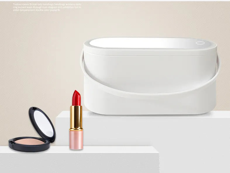 LED Mirror Makeup Travel Case, Rechargeable Cosmetic Storage Box