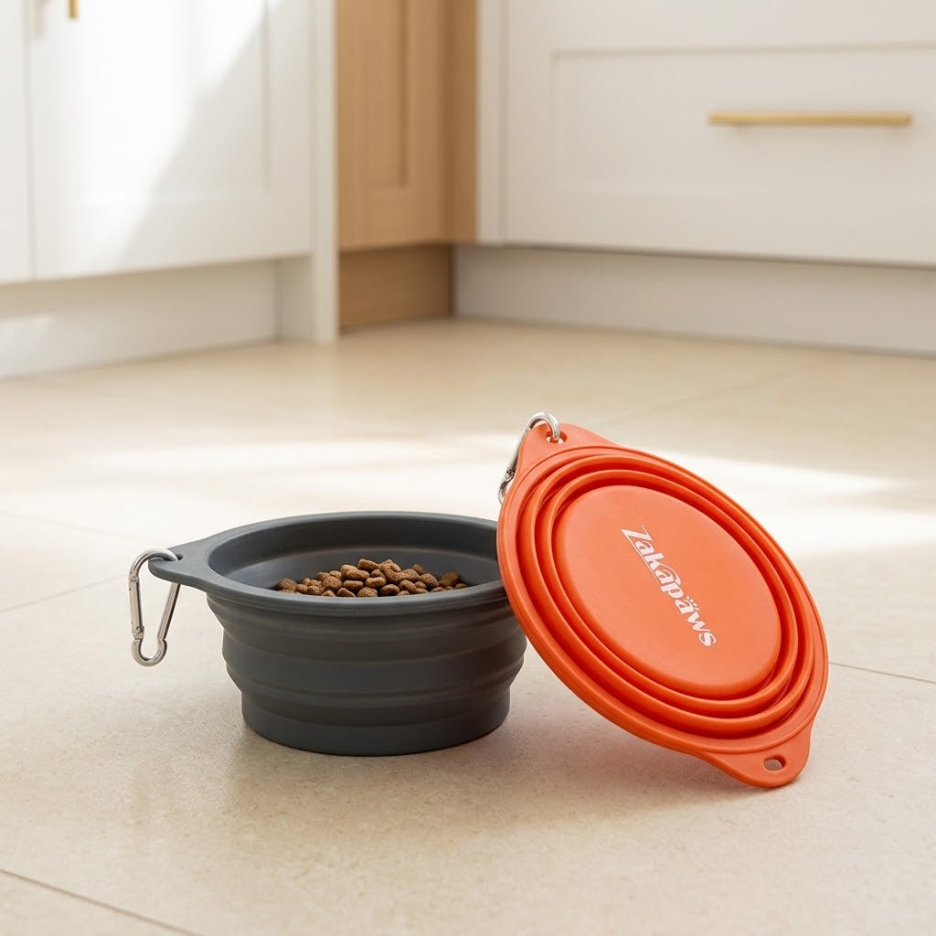 Collapsible Rimless Silicone Dog Travel Bowls, Set of 2