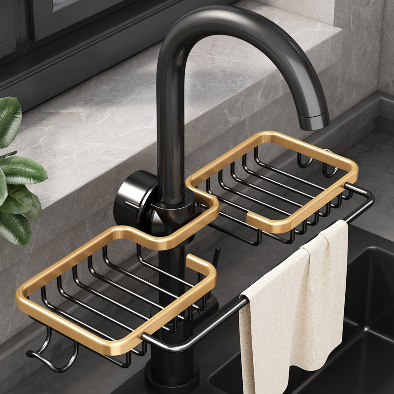 Aluminum Faucet Storage Rack for Sponges and Soap, Black