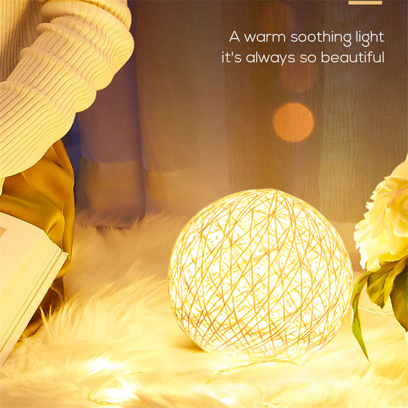 Rattan Ball LED Table Lamp, USB, Warm White, 15 cm