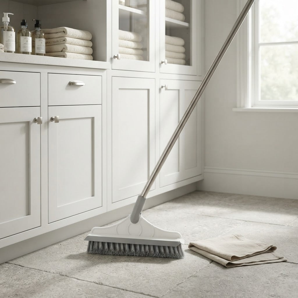 2-in-1 V-Shape Grout Scrub Brush with Squeegee and 44 in Handle