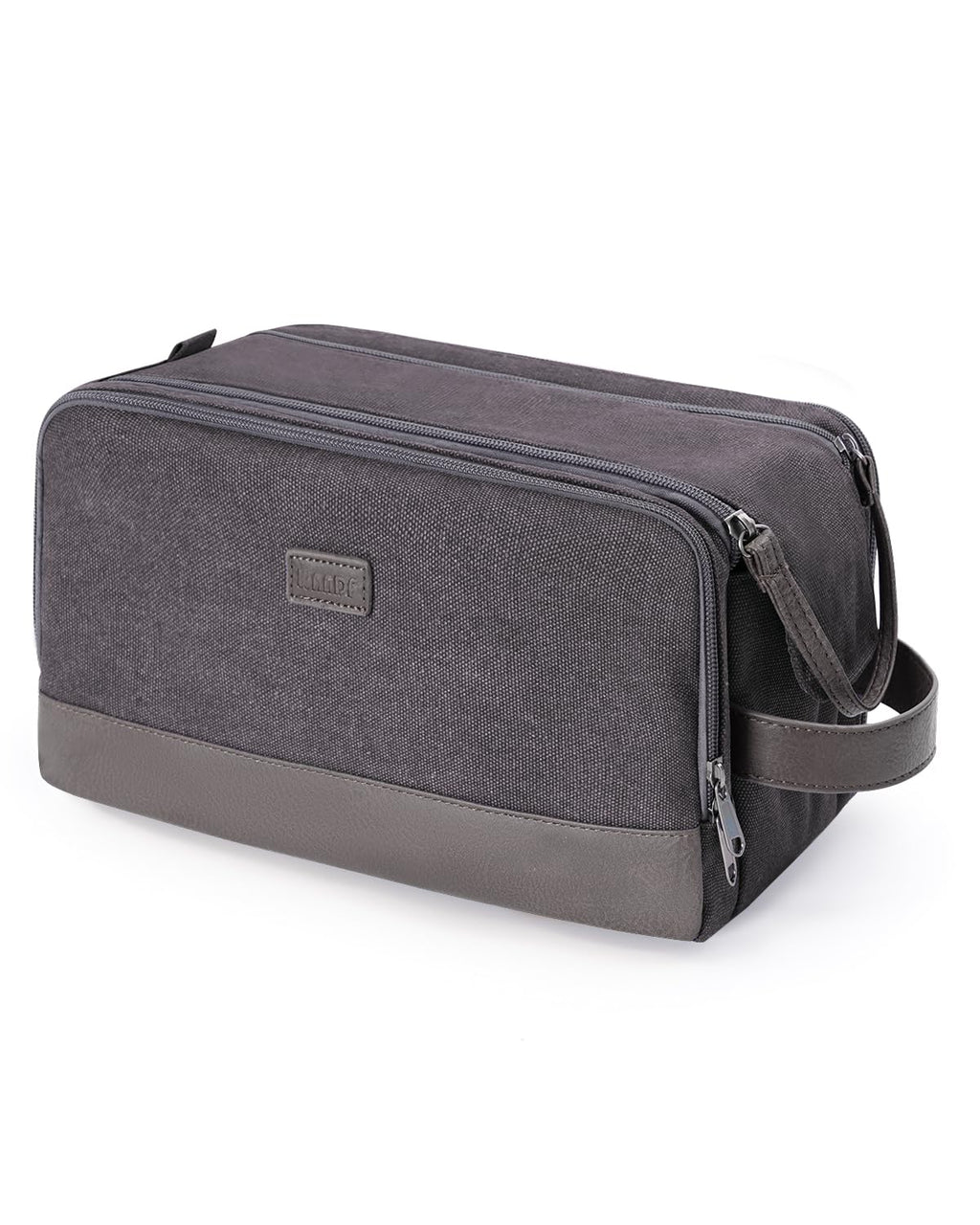 Canvas and Leather Toiletry Bag with Wet Pocket, Grey