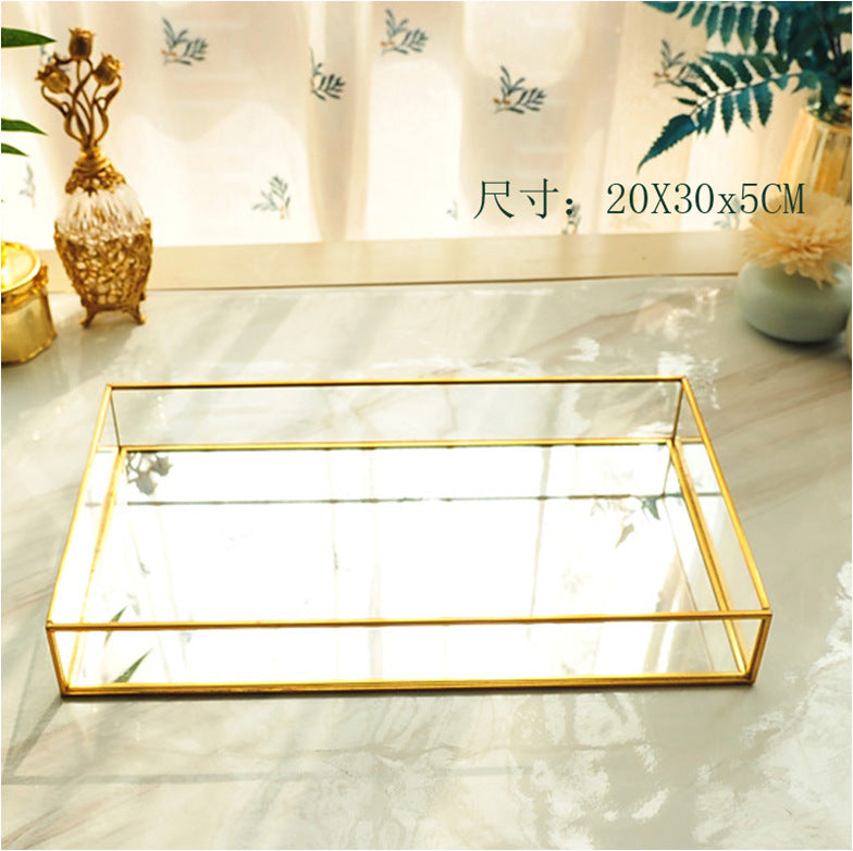 Gold Metal and Glass Vanity Tray, Handmade, 5 Sizes