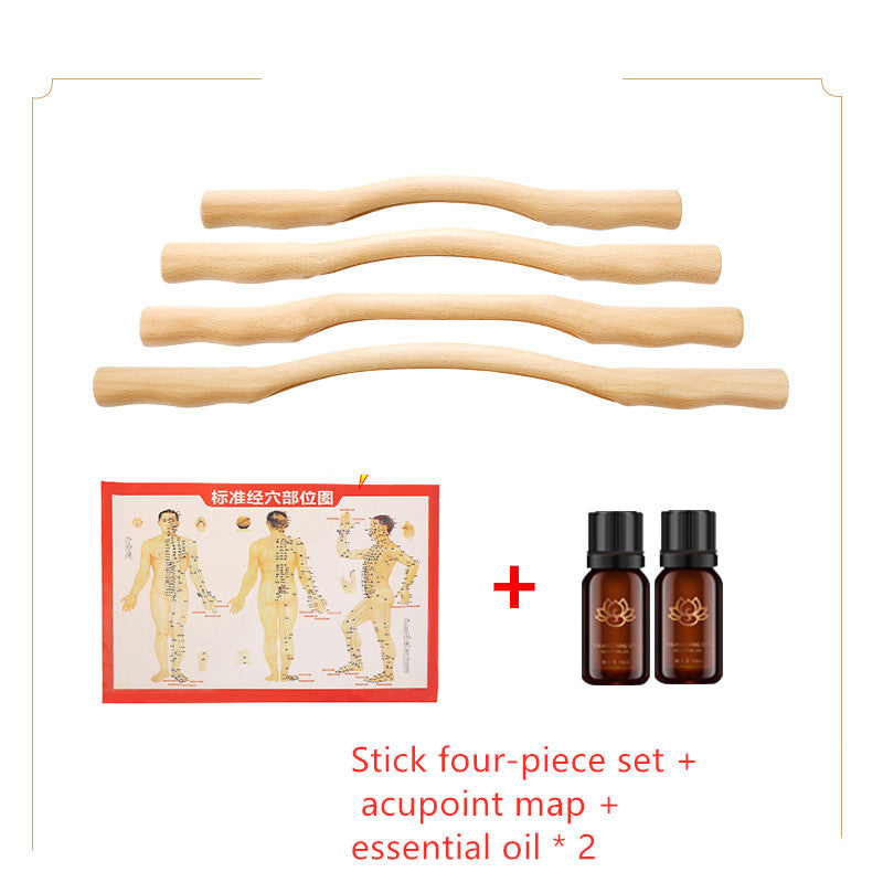 Solid Wood Massage Roller Stick with Wavy Handle, 36–52 cm