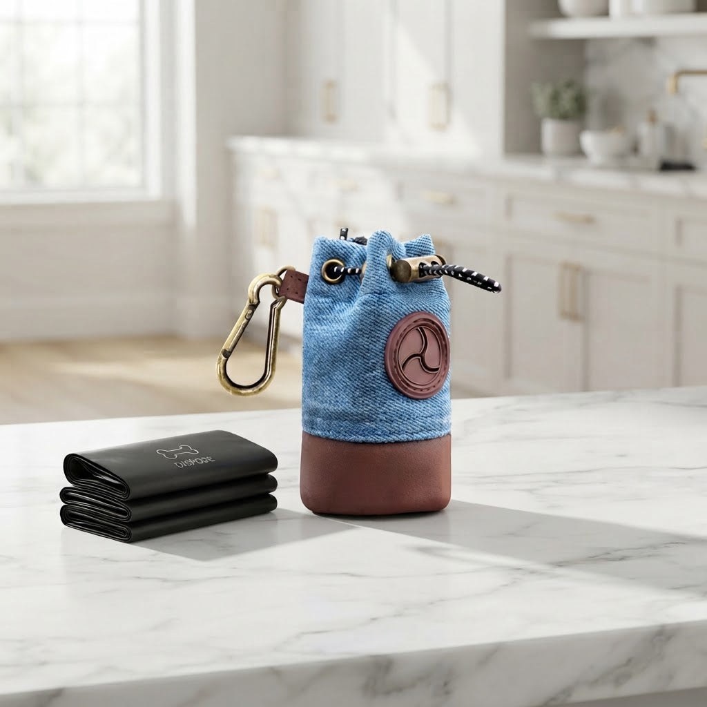 Canvas Dog Poop Bag Holder with Metal Clip, 1 Roll Included
