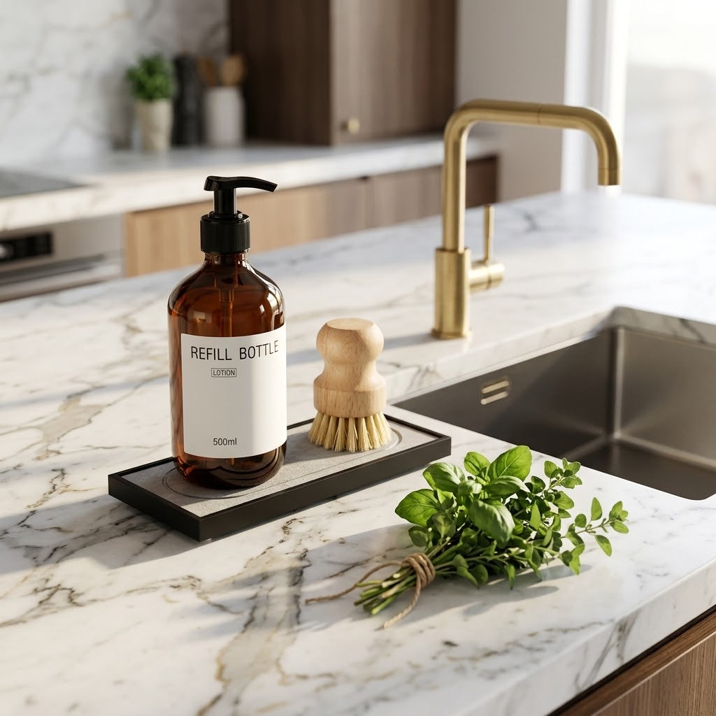 Black Acrylic Sink Caddy with Absorbent Stone Insert
