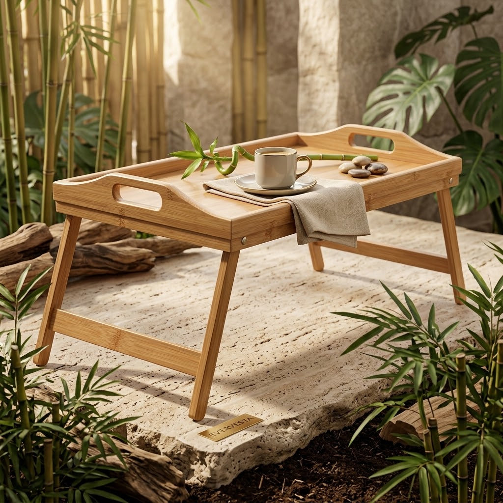 Bamboo Folding Breakfast Tray with Feet, Khaki