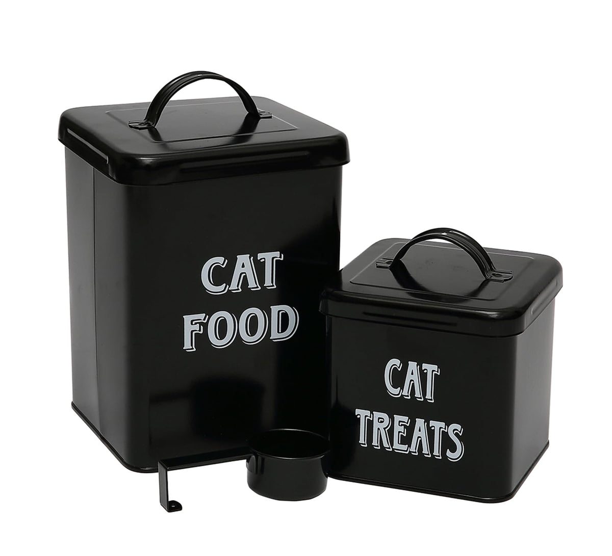 Farmhouse Cat Food and Treat Tin with Lid and Scoop, Black