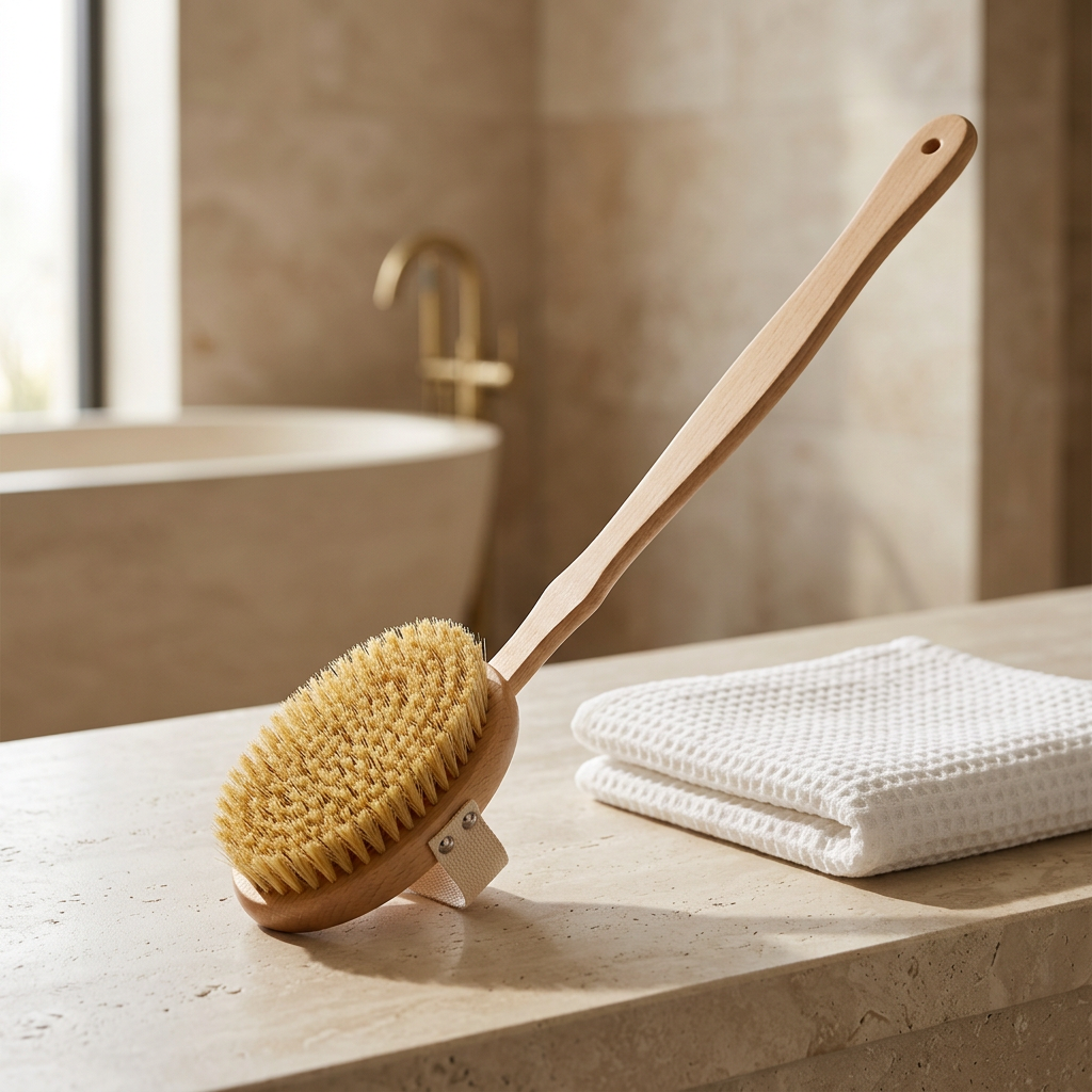 Wooden Bath Brush with Natural Bristles, Wet or Dry Use