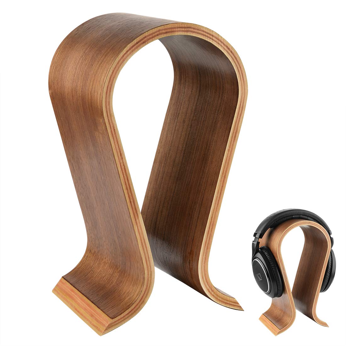 Wooden Omega Headphone Stand, 9.8 in, Walnut Finish