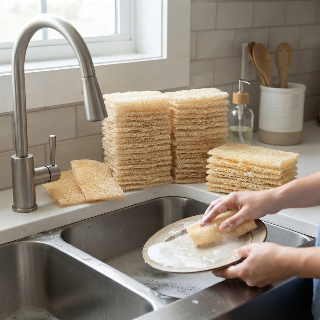 Natural Loofah Kitchen Sponges, XL 4.8 x 3.5 in, 10-Pack