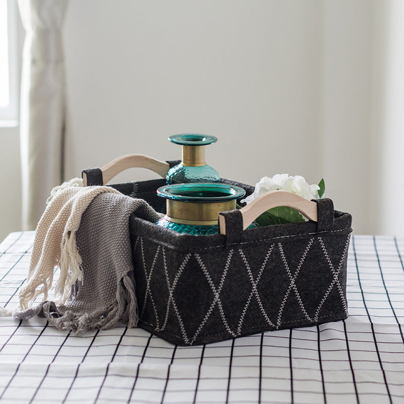 Hand-Sewn Felt Storage Basket for Vanity or Desk, S, M or L